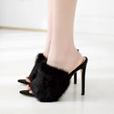 Women Fur Strapped PU High Heels