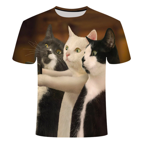 Unisex Cute Cat Print 3D Short Sleeve T-shirt