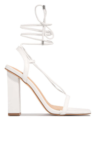 Buy white Women&#39;s Square Toe Ankle Lace-Up Strappy Sandals