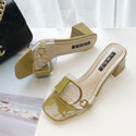 Women Thick High-Heel Transparent Slippers