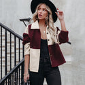 Women's Lapel Contrast Paneled Long Sleeve Woolen Jacket