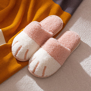 Buy pink Paw Shaped Contrast Color Plush Slip-on Comfort Shoes