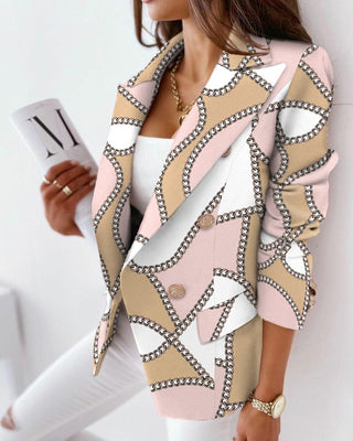 Buy pink-chain Printed Long Sleeve Double Breasted Blazer