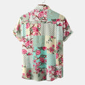 Men Short Sleeve Floral Shirt With Slim Lapel