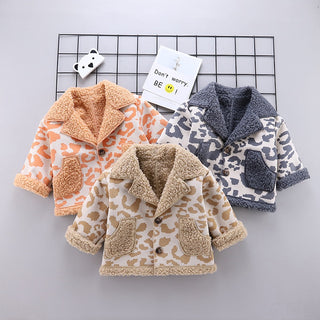 Patterned  Warm V-Neck Cotton Fur Coat