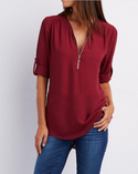 Women's Long Sleeve Loose V-neck Shirt