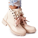 Women Beaded Leather Solid Color Boots