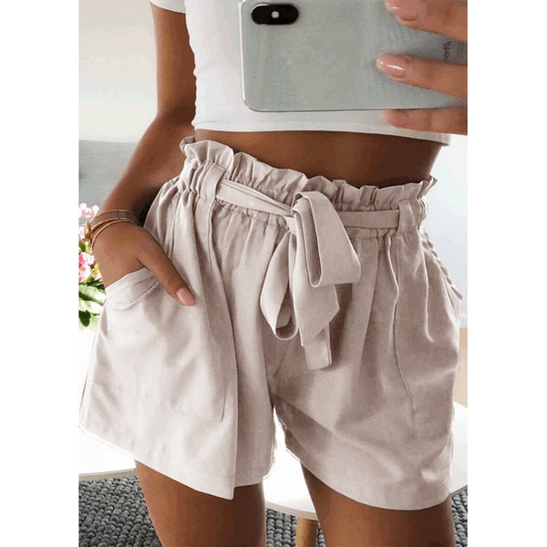 Ruffled Waist Belted Cotton Blended Shorts