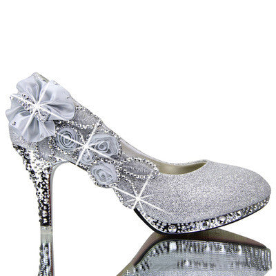 Crystal Textured Floral Sparkly High Heels