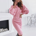 Solid Color Round Neck One Piece Sweater Skirt