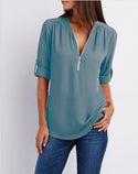 Women's Long Sleeve Loose V-neck Shirt