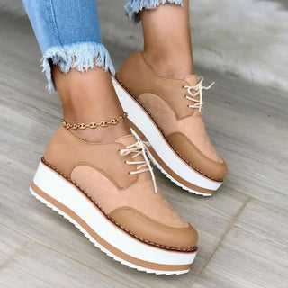 Buy khaki Women Lace-up Thick Bottom Flats Shoes