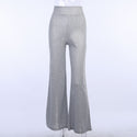 Women Silver Shiny Wide-leg Pants