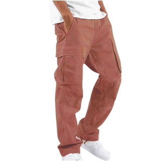 Buy watermelon-red Men&#39;s Drawstring Multi-pocket Casual Pants