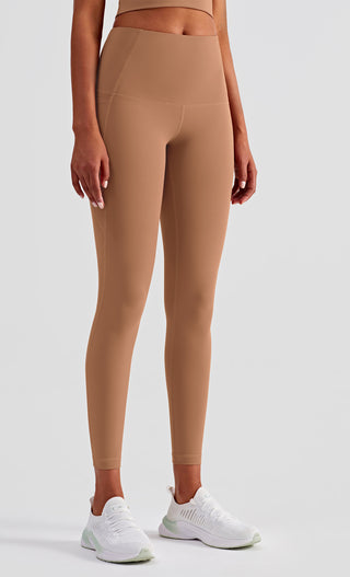 Buy brown High Waist Side Pocket Nylon Leggings