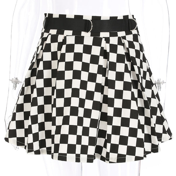 Women High-Waist Checkered Skirt