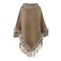 Women Cashmere Knitted Cape Shawl With Fur Collar