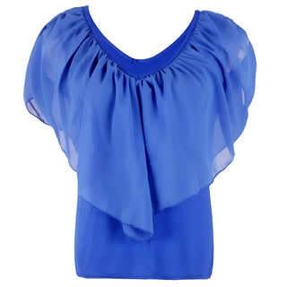 Buy blue Chiffon Bat Sleeve Stitching T-Shirt Shawl Top