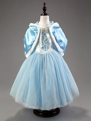 Buy sky-blue Girls Fashion Simple Solid Color Princess Dress