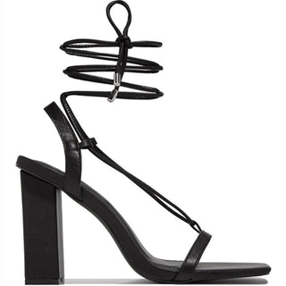 Buy black Women&#39;s Square Toe Ankle Lace-Up Strappy Sandals