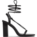 Women's Square Toe Ankle Lace-Up Strappy Sandals