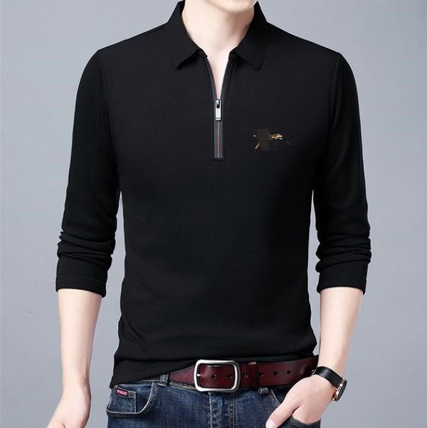 Men Long Sleeve Lapel Half Zip T Shirt