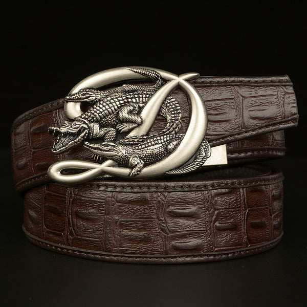 Patterned Real Cowhide Automatic Buckle Belt