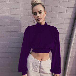 Buy purple Velvet Cropped Navel Slim Fit Sweater Top