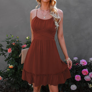 Buy red Slim Wrap Chest Ruffle Sling Dress