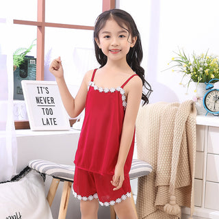 Buy red Silk Sleeveless Two Piece Night Wear