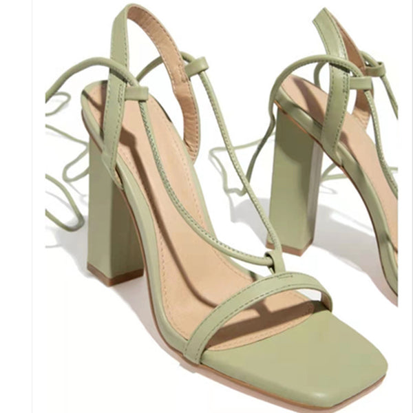 Women's Square Toe Ankle Lace-Up Strappy Sandals