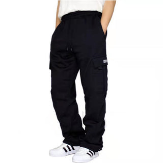 Buy navy-blue Men Sweatpants Stretch Elastic Waist Jogger Sports Pants Drawstring Trousers