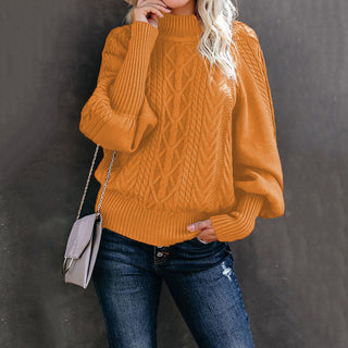 Mid Neck Loose Knit Solid Color Sweater