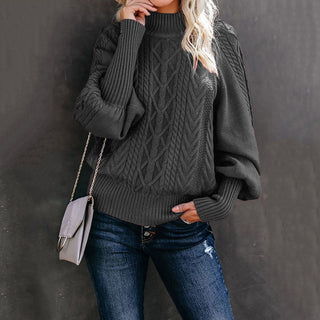 Buy dark-gray Mid Neck Loose Knit Solid Color Sweater