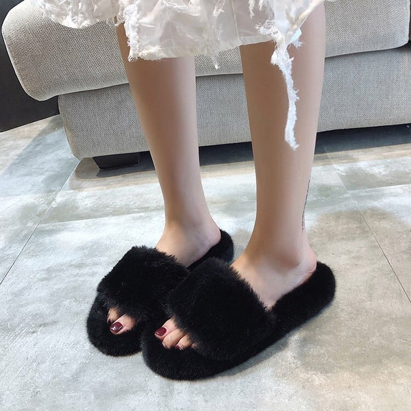 Fur Edge Strap Plush Comfort Slip-on Shoes