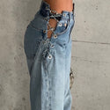 Women Side Chain High Waisted Jeans