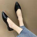 Summer Pointed Flat Heels Black Leather Shoes