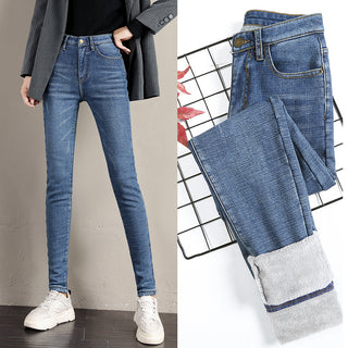 Buy blue Women Plush Thickened Jeans