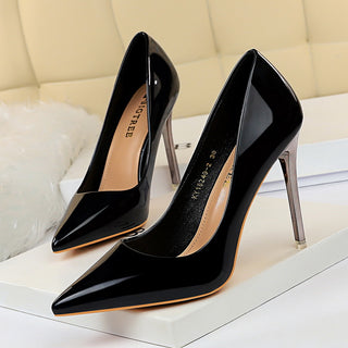 Buy black Women Glossy Patent Leather Heels