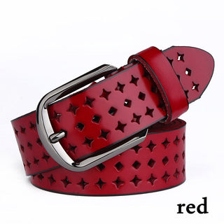 Buy red Leather Alloy Pin Buckle Multi Hole Belt