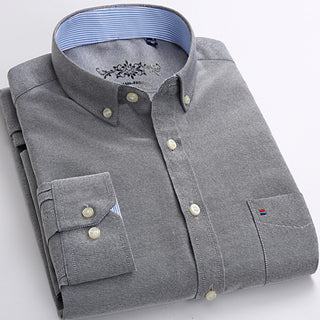 Buy grey Men Casual Cotton Long-sleeved Shirt