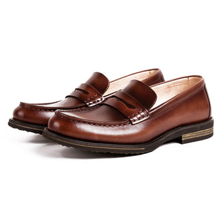 Buy brown Men Casual Cowhide Leather Loafers