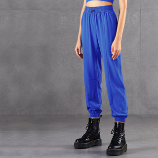 Buy blue High Waist Elasticated Solid Color Sweatpants