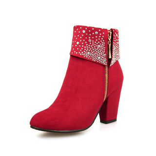 Buy red Women Rhinestone Nubuck Short Heel Shoes