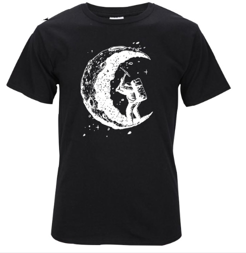 Men's Digging The Moon Print Casual T Shirt