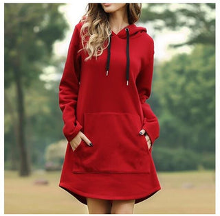 Buy red Solid Color Long Sleeve Hoodie