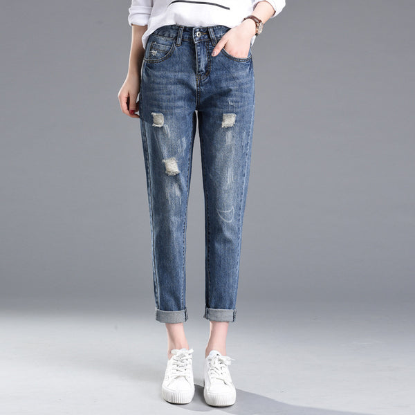 Women Roll-up Ripped Jeans