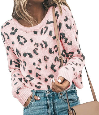 Buy pink Leopard Print Knitted Sweater