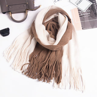 Women Stripe Patterned Woolen Knitted Scarf