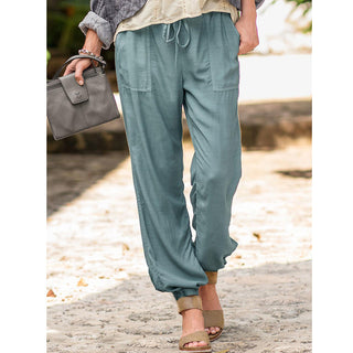 Buy teal Lace-Up Solid Color Casual Polyester Pants